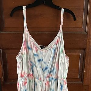 White multi color Tank Dress Mid Length